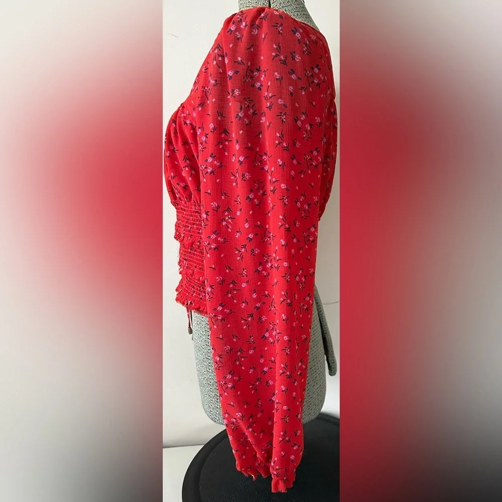 FREE PEOPLE Lolita Red Floral Print Ruffled Crop Top. Sz. L
